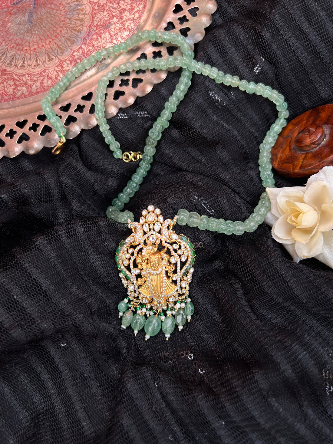 Goddess Lakshmi Emerald Beaded Necklace