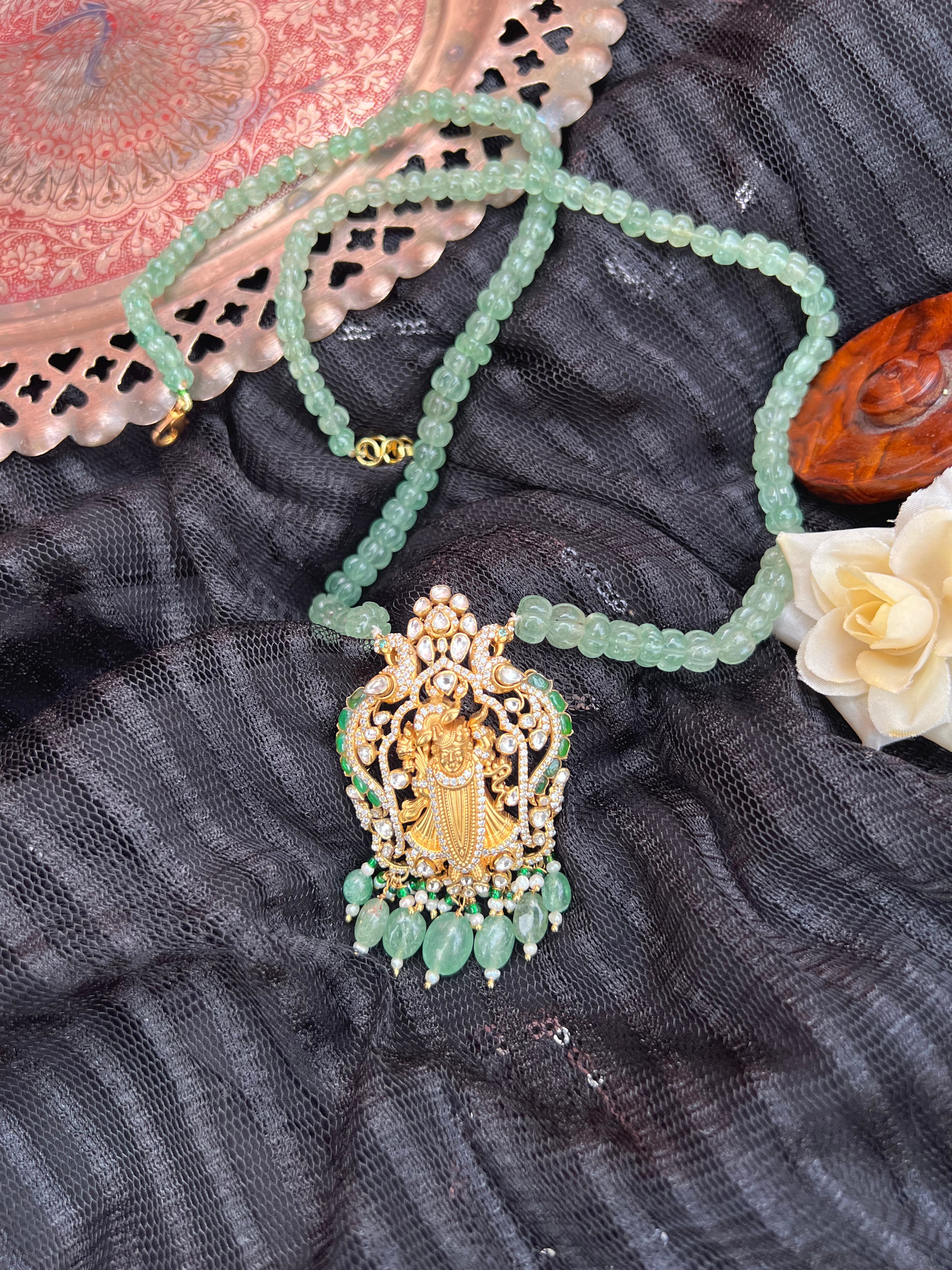 Goddess Lakshmi Emerald Beaded Necklace