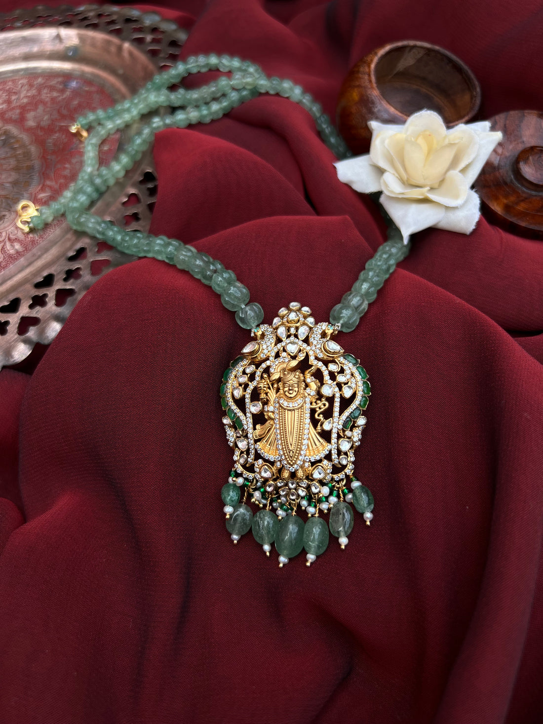 Goddess Lakshmi Emerald Beaded Necklace