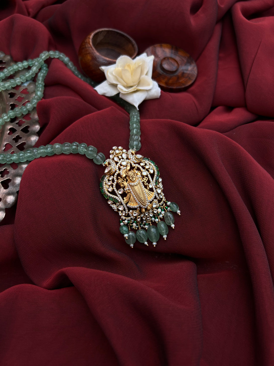 Goddess Lakshmi Emerald Beaded Necklace