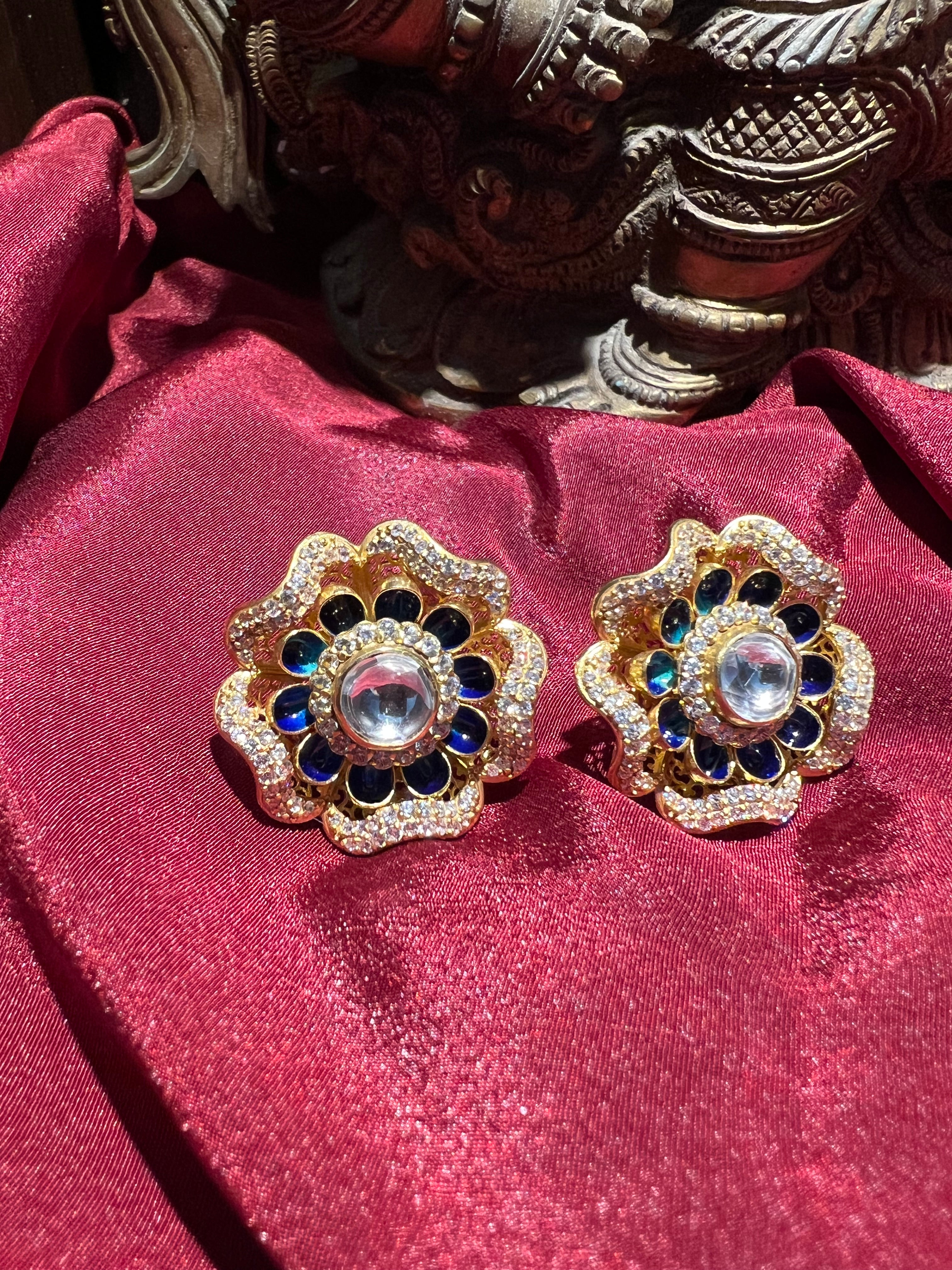Floral Polki Stud Earrings