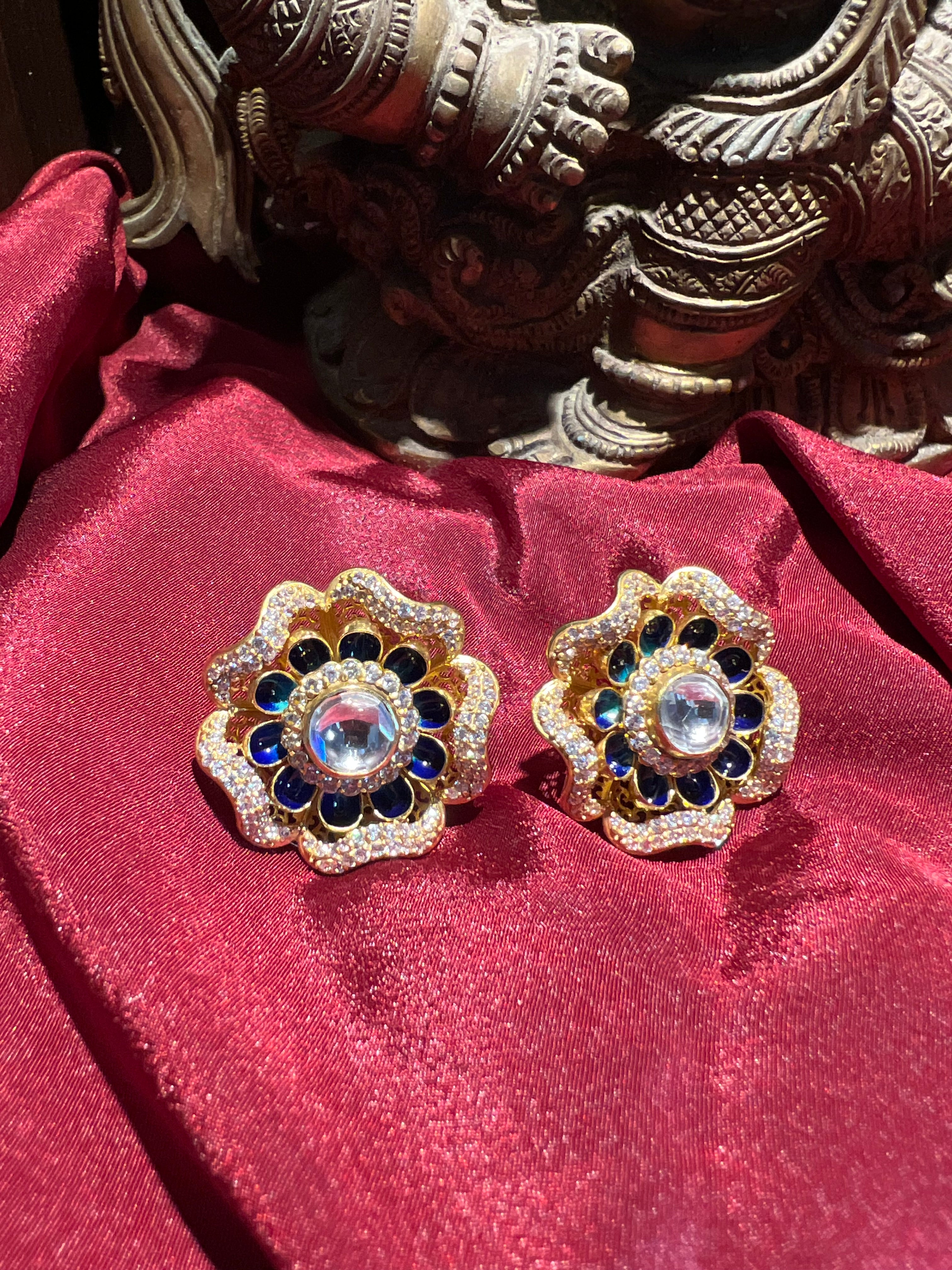 Floral Polki Stud Earrings