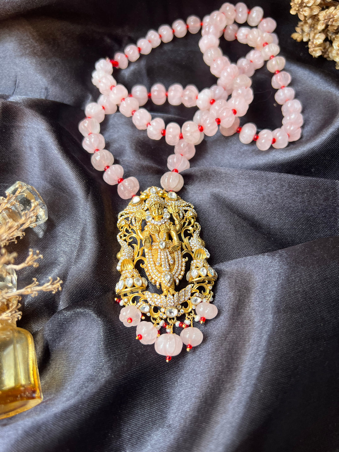 Pink Beaded Temple Necklace