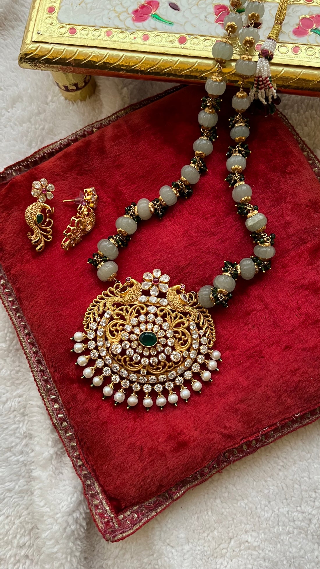 KANCHI Temple Style Long Mala Necklace Set.